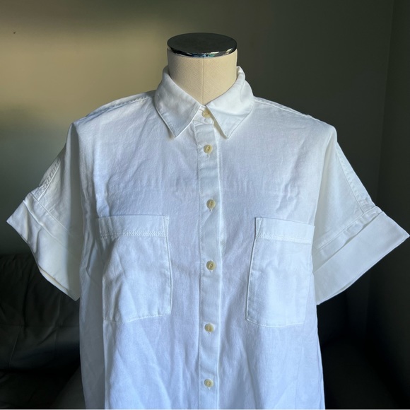 NEW Madewell Sz S White Cotton Courier Shirt Short Sleeve Button Up Boxy Natural - Picture 12 of 17